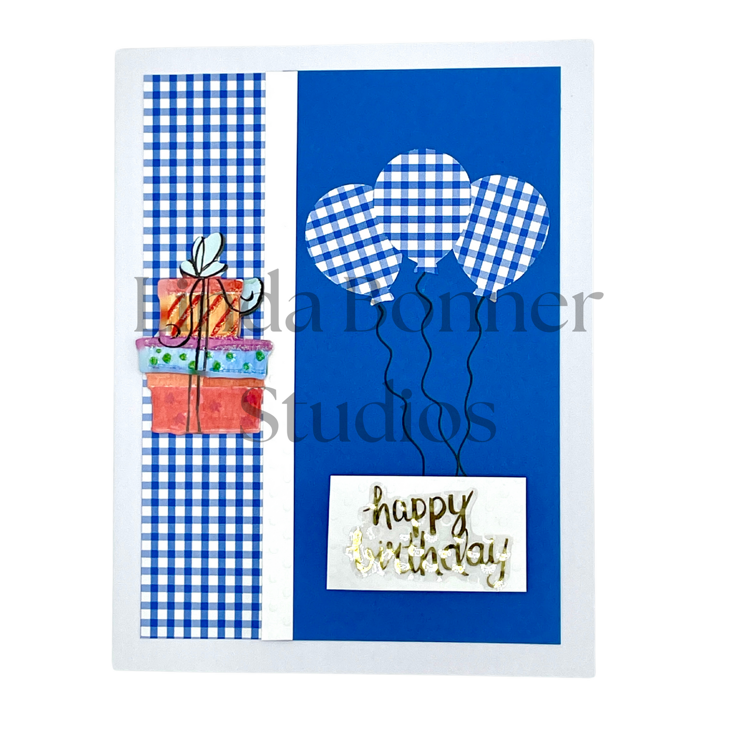 S056 - Birthday Blue Gingham Balloons