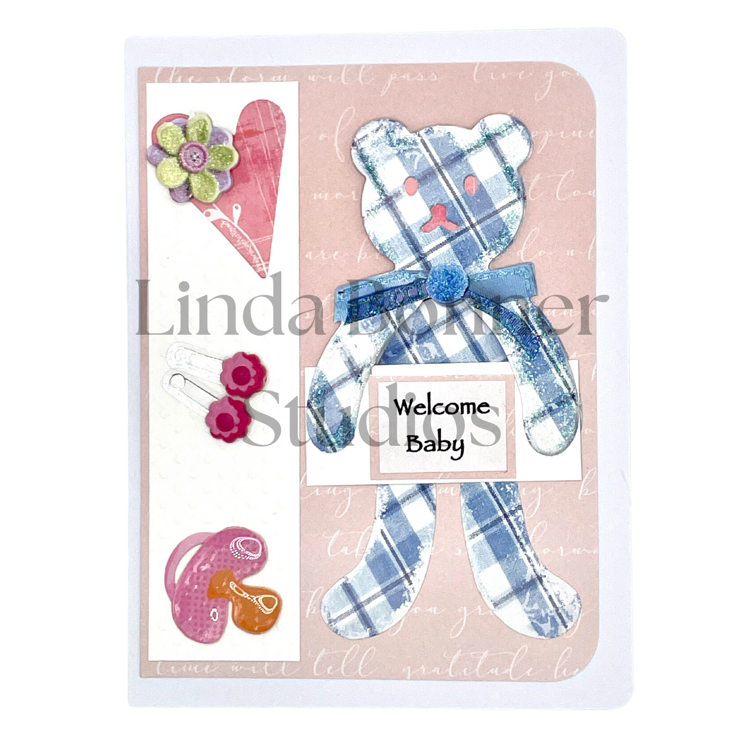 S187 - Baby Card - Plaid Teddy Bear in Blue
