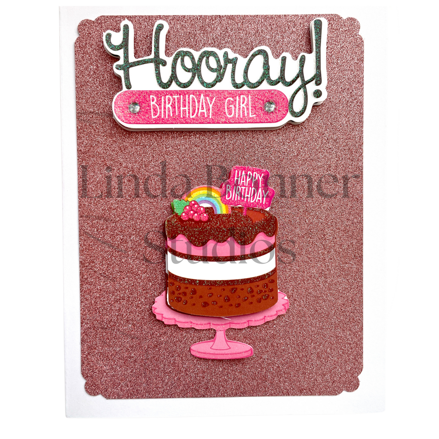 S017 Birthday Card with PInk Glitter Background