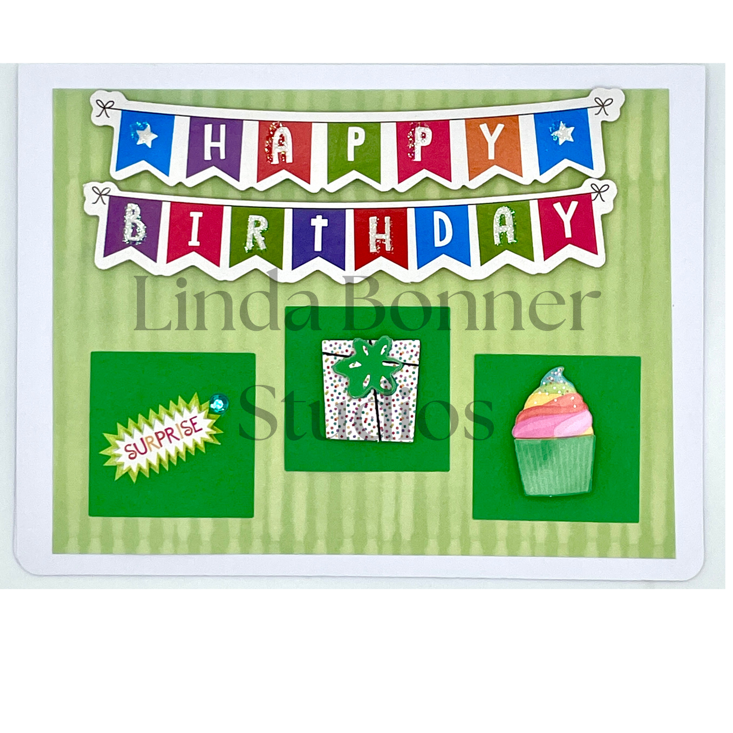 S183 - Birthday Card - Happy Birthday Banner with Green