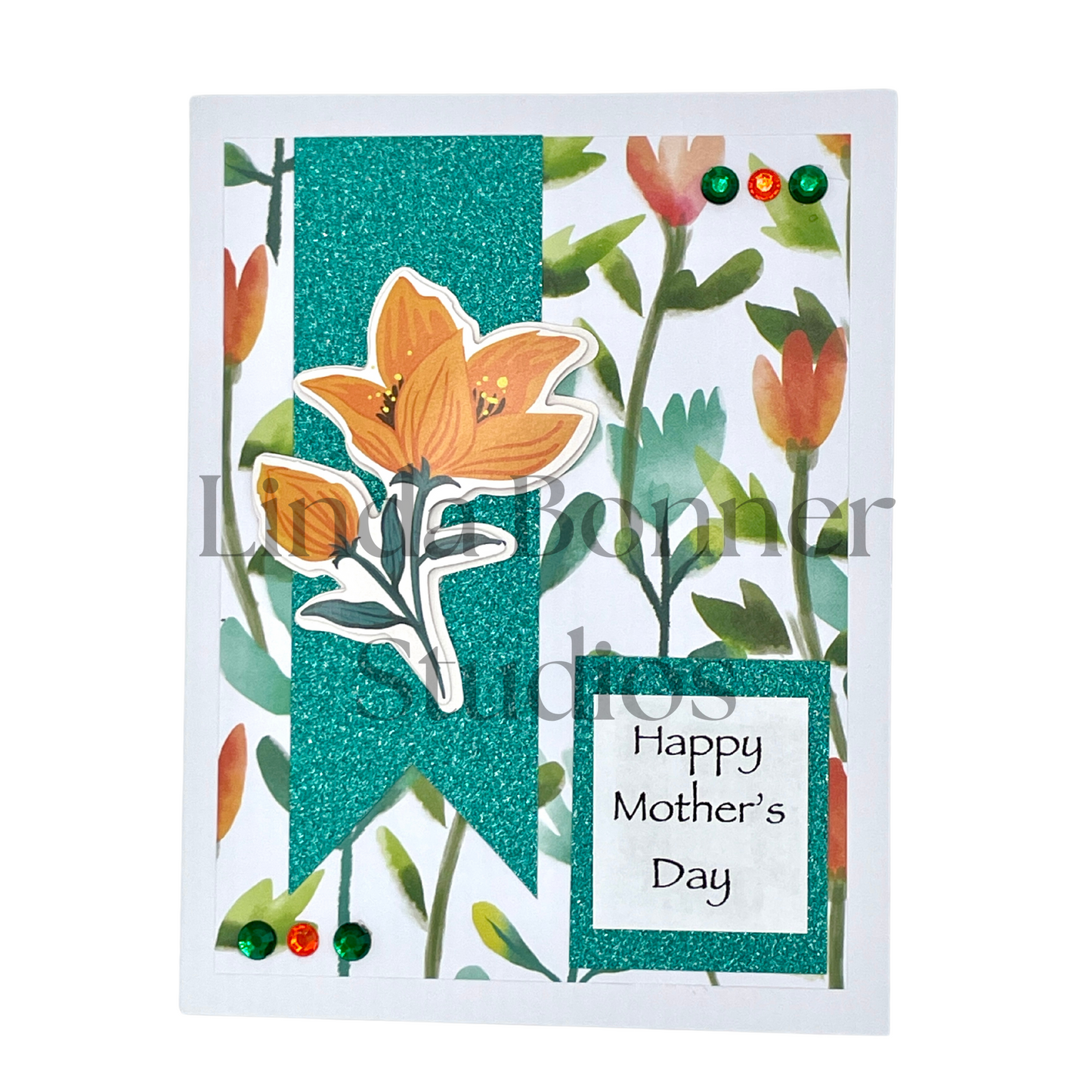 S159 - Mother's Day Card - Teal and Peach Floral