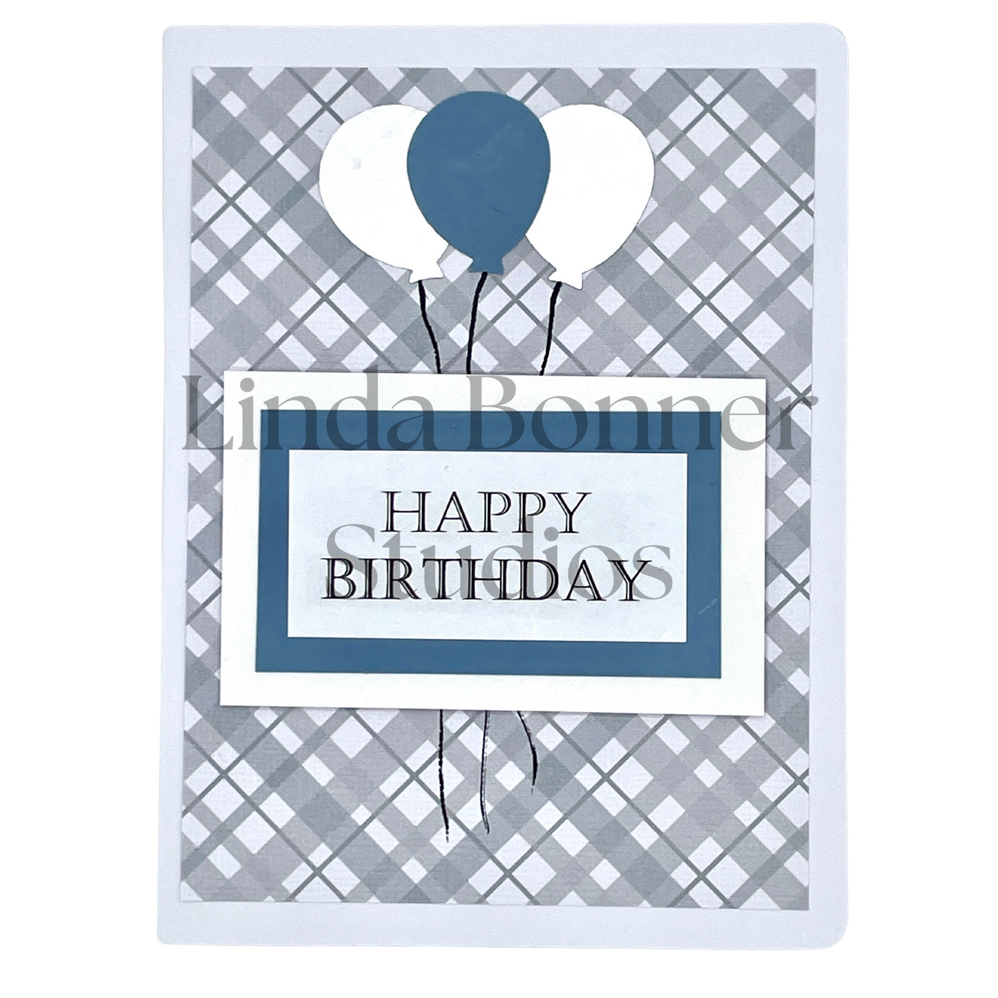 S182 - Birthday Card - Gray and Blue Balloons