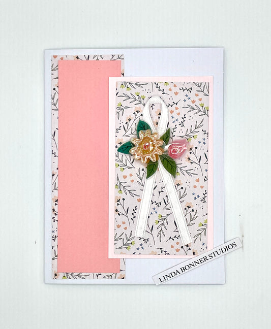 S207 - Peach Floral and Ribbon - All Occasion Greeting Card