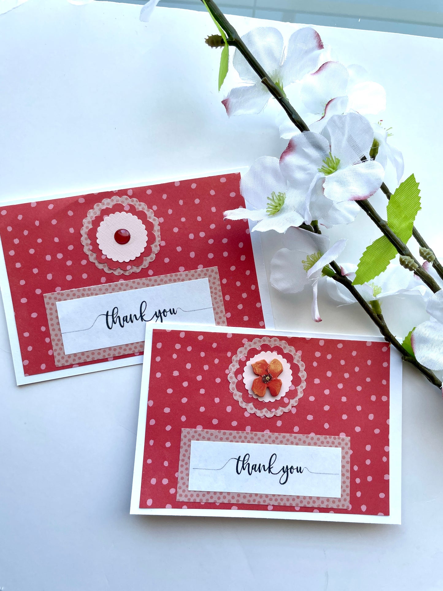T106 Thank You Note Card Peach Dot