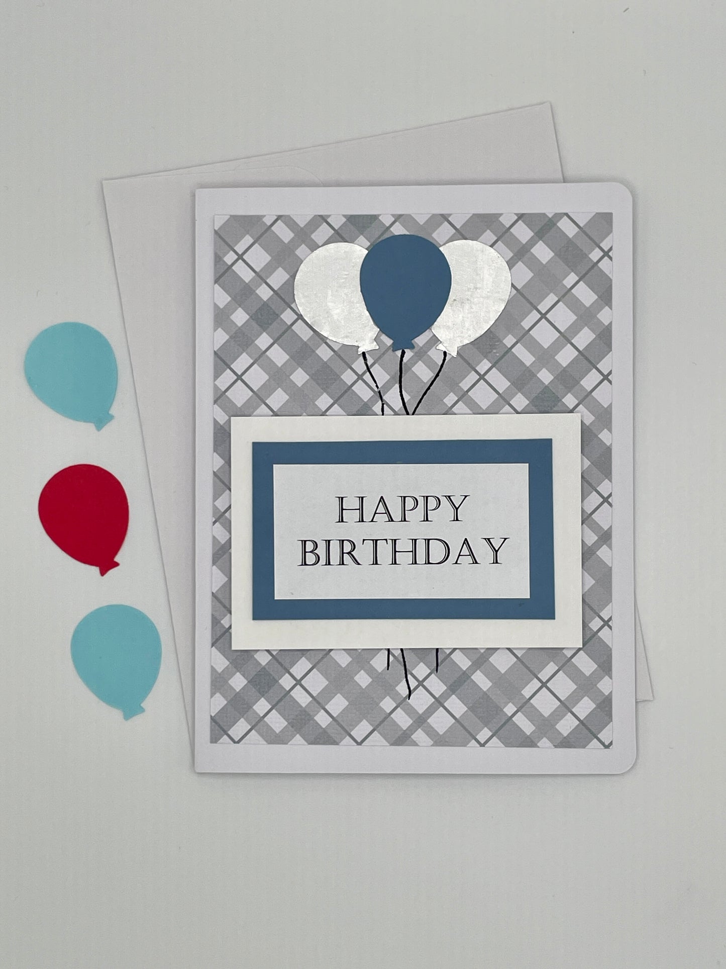 S182 - Birthday Card - Gray and Blue Balloons