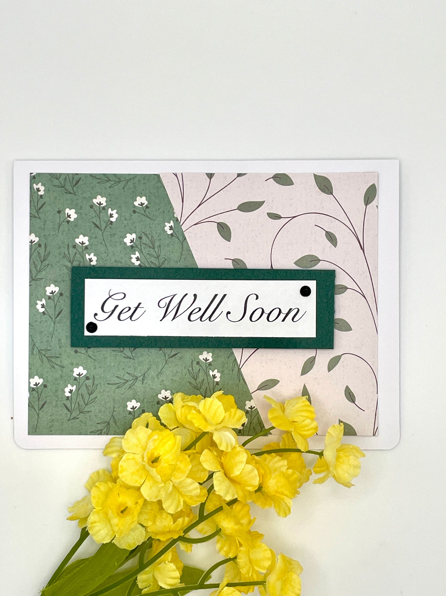 E188 - Get Well & Thinking of You Cards - White flowers on Green