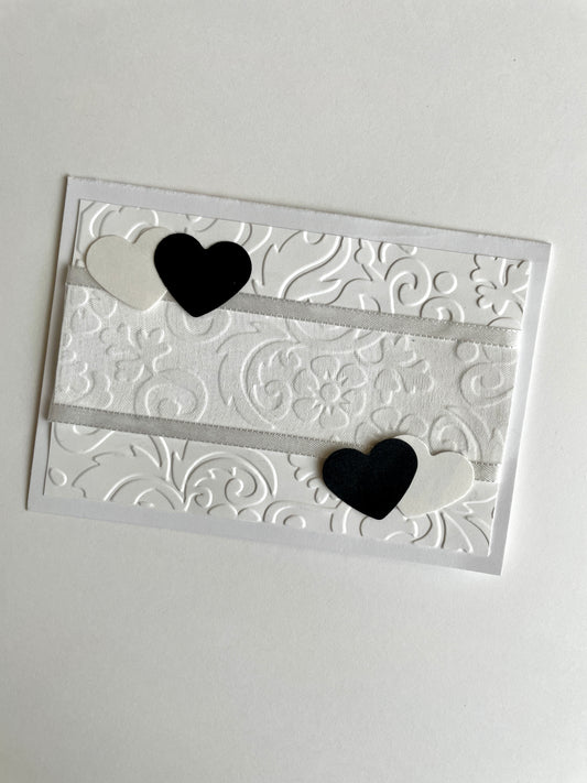 S194 - Wedding Notecard - Ribbon and Hearts - Set of 2