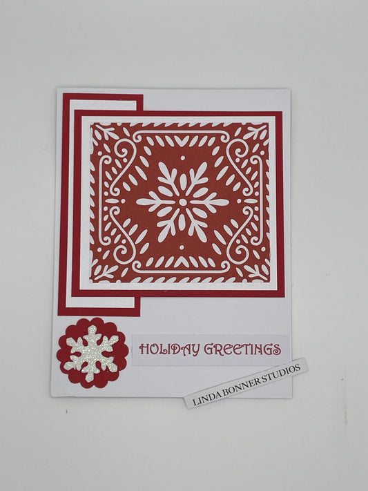 Christmas - Holiday Greeting Red and White Snowflake
