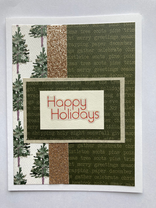 CH024 - Christmas Card Happy Holidays Green and Gold