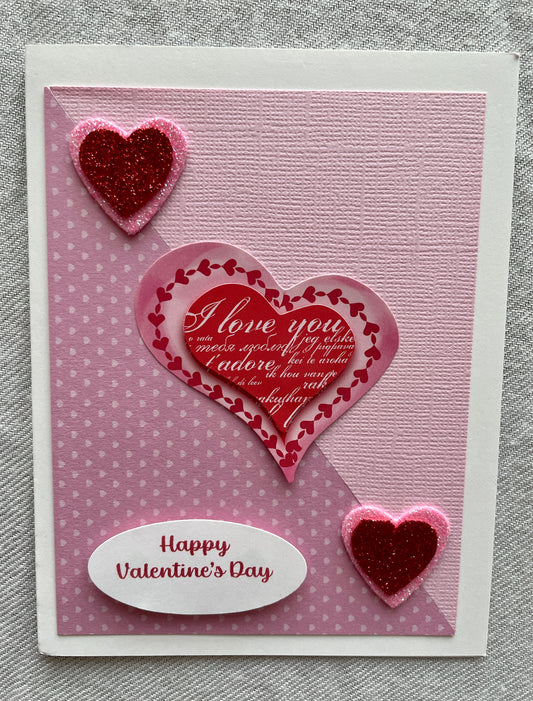 S026 Valentine's Note Card - Two-tone Pink with Heart