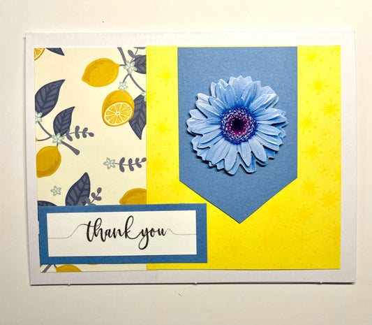 T020 Blank Thank You Note Card Blue and Yellow