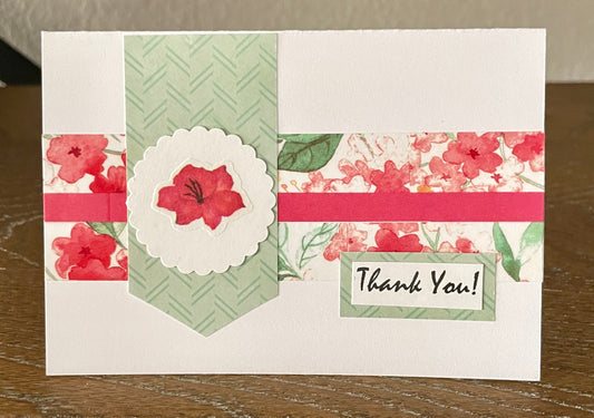 T013 Thank You Note Card Pink and Green (A1)
