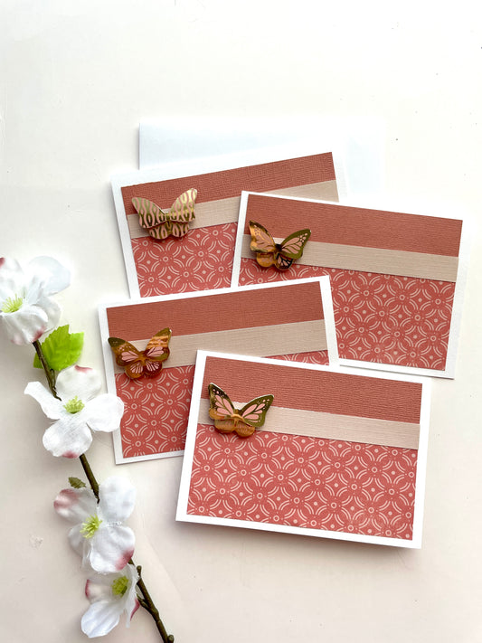 BX073 - Boxed Note Card Set of 4 - Everyday Note Cards Peach & Cream