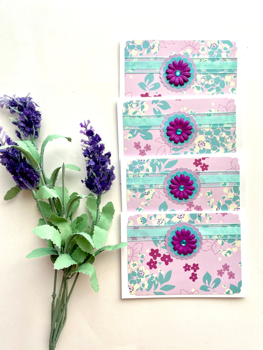 BX080 - Boxed Note Cards and Envelopes - Set of 4 - Purple/Teal