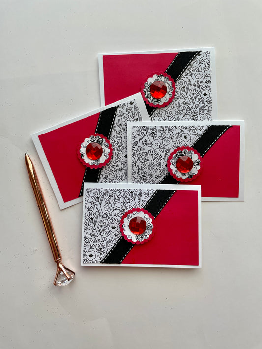 BX079 - Boxed Note Card Set - Black & Red