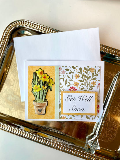 E082 - Get Well Card - Yellow Daffodils