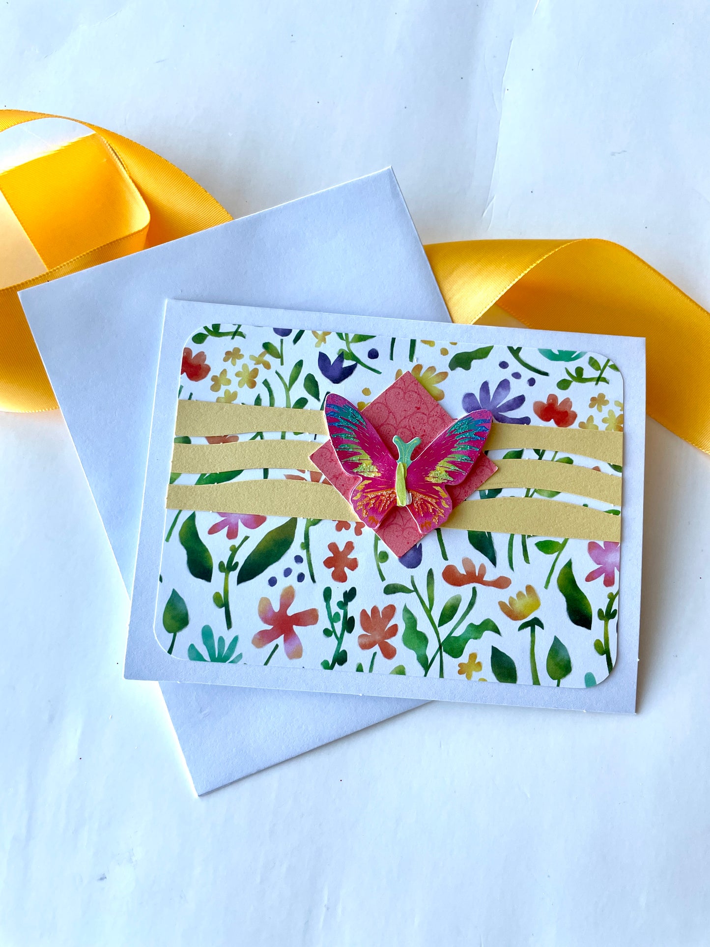 N095 - Blank Note Card with Envelope Butterfly Floral