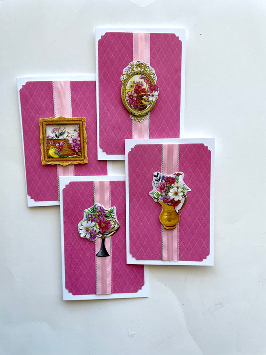 BX112 - Boxed Card Set Pink with Floral Embellishment