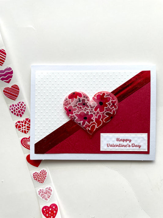 S118 - Valentine's Card - Diagonal Red and White with Heart