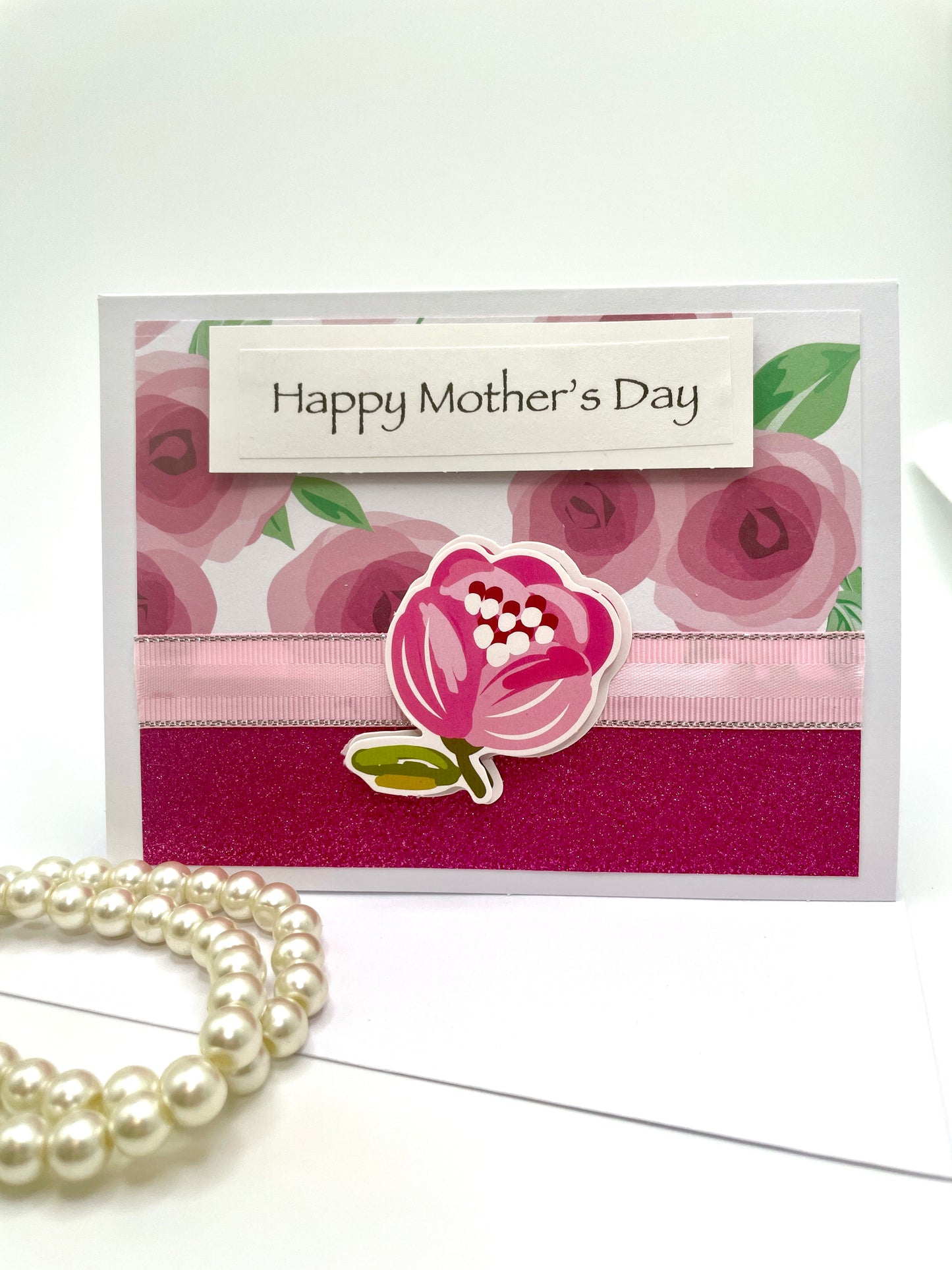 S157 - Mother's Day Card - Pink Floral Glitter