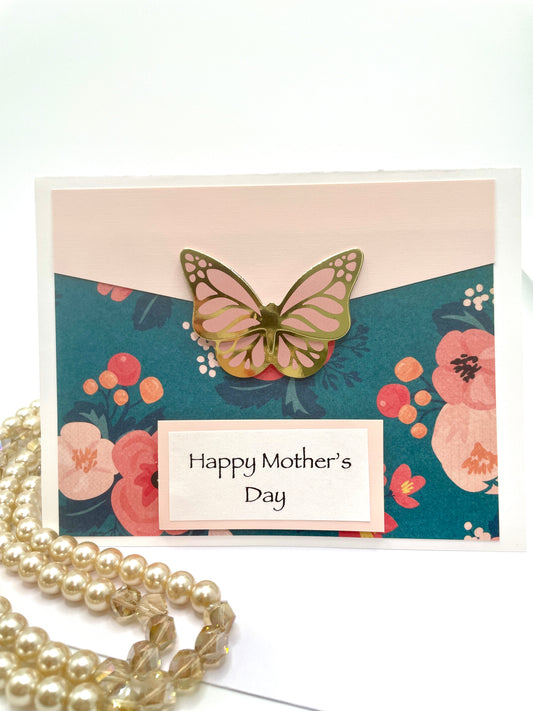 S158 - Mother's Day Card - Teal and Peach Floral