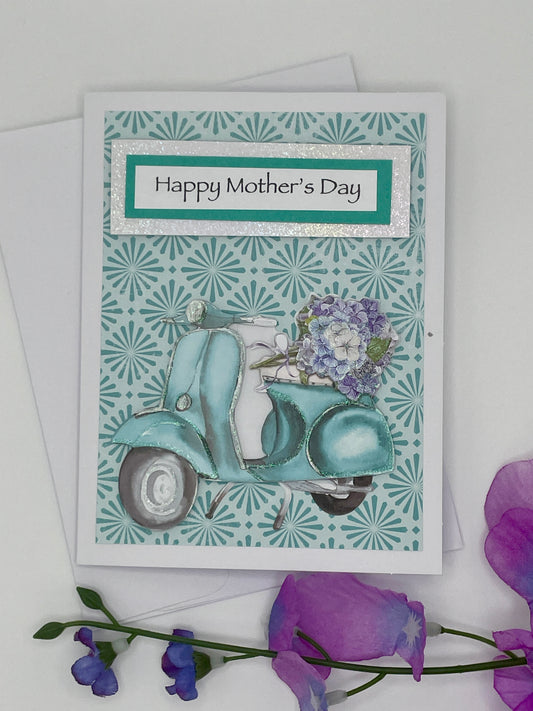 S160 - Mother's Day Card - Teal Scooter