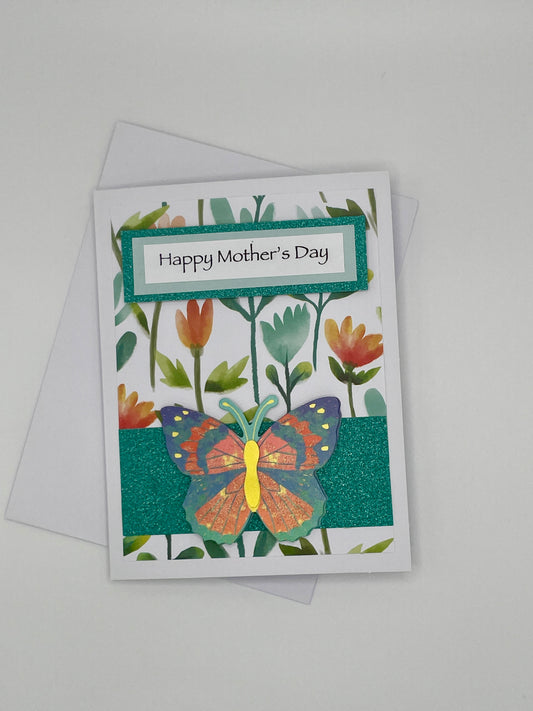 S159 - Mother's Day Card - Teal and Peach Floral